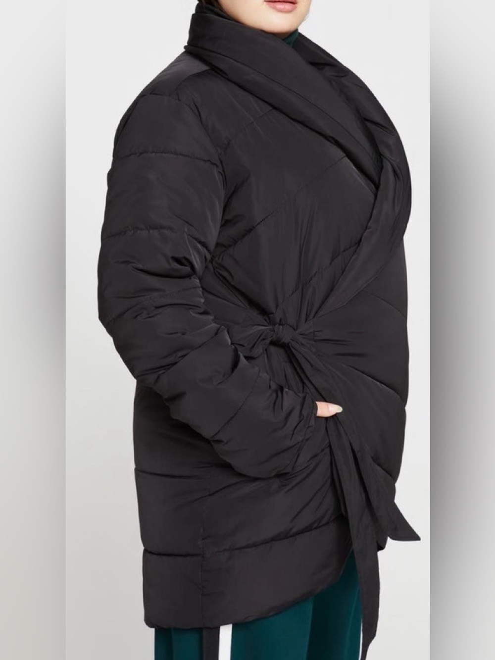 Universal Standard Kanda 2 Wrap Puffer Coat Women's Black Tie Jacket size 18/20